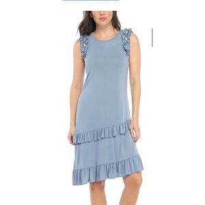 Violet Weekend Dusty Blue Rhinestone & Pearl Sleeve Ruffle Dress Size Small